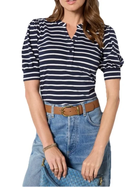 Rails Jewel Stripe Cotton Puff Sleeve Top Women’s Size Medium Navy & White - Picture 2 of 7
